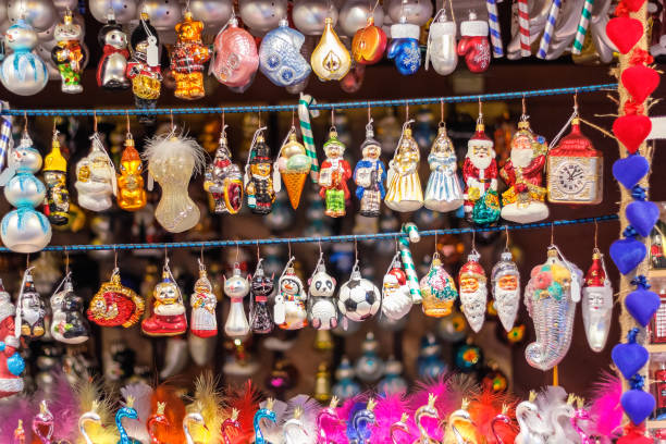 istock Christmas tree ornaments on display at Christmas market 889440930