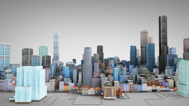 istock Architectural 3D model illustration of a large city on a grey background 889441298