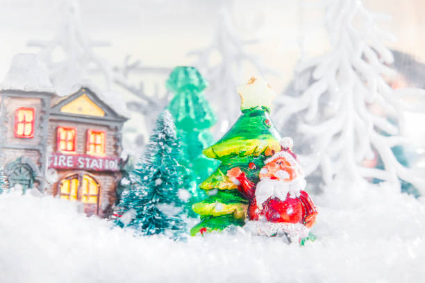 istock Toy santa Claus and Fir Trees 889446496