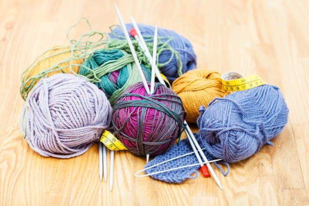 istock hand knitting materials and wool yarns 889451138