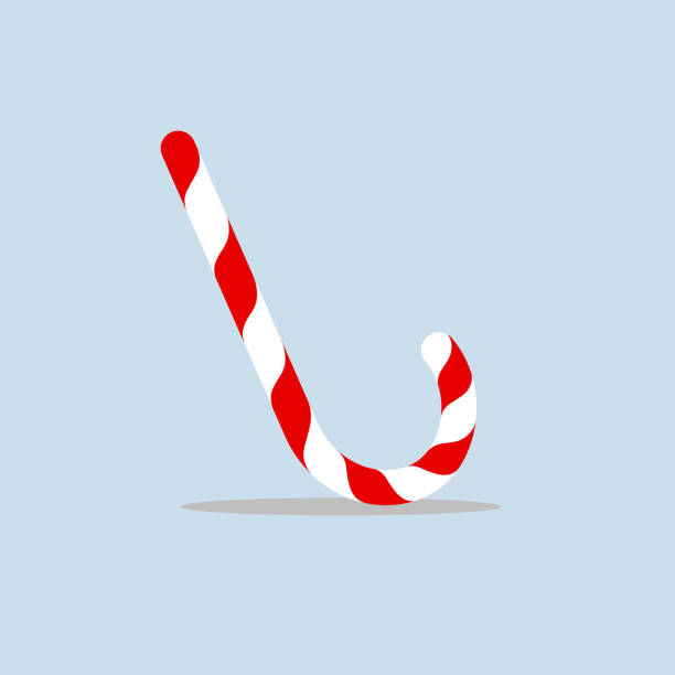ilustrações de stock, clip art, desenhos animados e ícones de christmas candy cane decorative bright candy striped sweet stick of the reed for new year and christmas holiday sweet gift flat design element decoration dessert food isolated vintage vector image - stick of hard candy candy stick sweet food