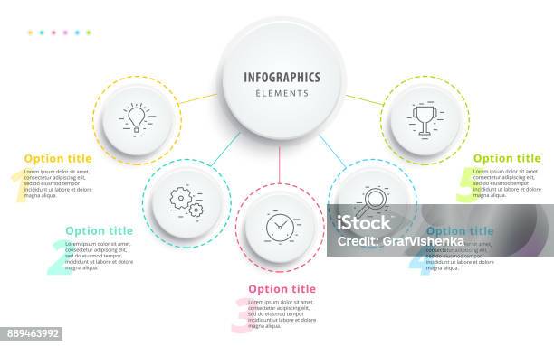 Business Process Chart Infographics With 5 Step Segments Circular Corporate Timeline Infograph Elements Company Presentation Slide Template Modern Vector Info Graphic Layout Design Stock Illustration - Download Image Now
