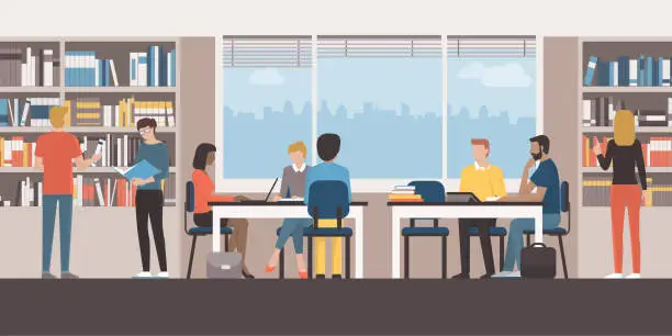 Vector illustration of People at the public library