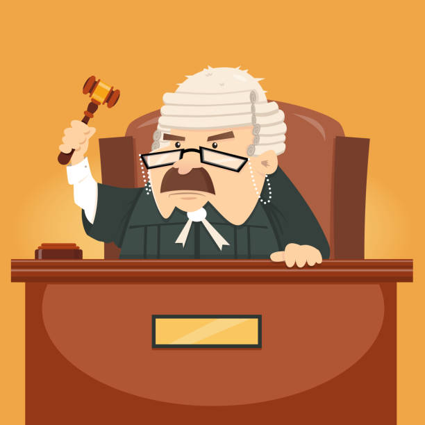 illustrazioni stock, clip art, cartoni animati e icone di tendenza di giudice che detiene gavel - court legal system justice gavel