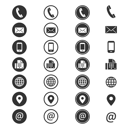 Contact info icon. Phone address-book, button contacts of the user, cell phone number or an email address information. Vector flat style cartoon illustration isolated on white background