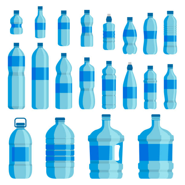 ilustrações, clipart, desenhos animados e ícones de conjunto de água de garrafa de plástico - water bottle cold purified water