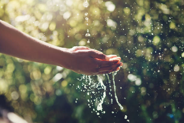 schizzi rinfrescanti - human hand water environment nature foto e immagini stock