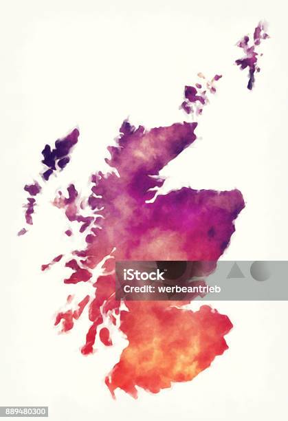 Scotland Watercolor Map In Front Of A White Background Stock Illustration - Download Image Now