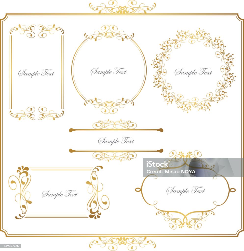 gold frame set Typescript,  ruled line, Flourish, Retro Styled Picture Frame stock vector