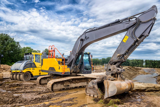 istock Road construction machinery on the construction of highway 889510422