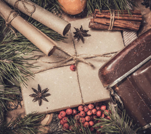istock Top view of cozy Christmas and winter setting 889517052