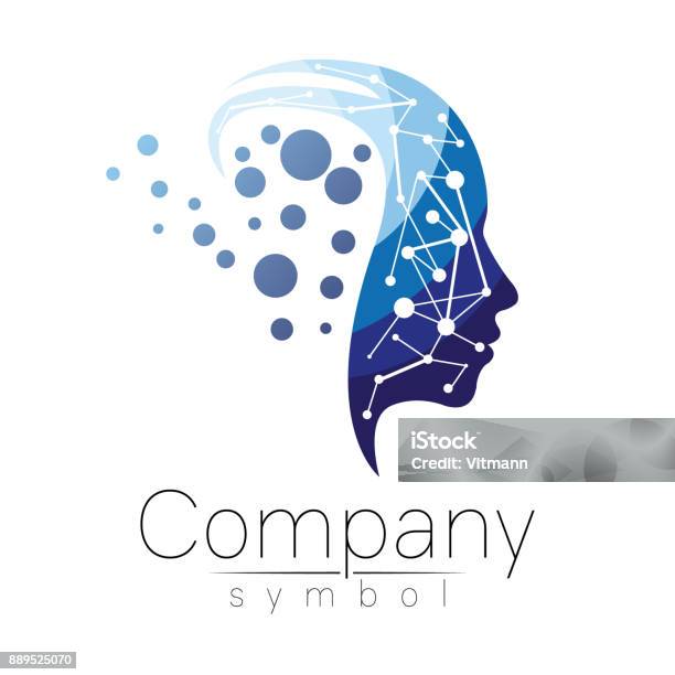 Vector Symbol Of Human Head Profile Face Blue Color Isolated On White Background Concept Sign For Business Science Psychology Medicine Creative Sign Design Man Silhouette Modern Icon Stock Illustration - Download Image Now
