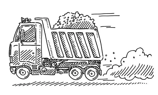 Vector illustration of Fast Dumpster Truck Drawing