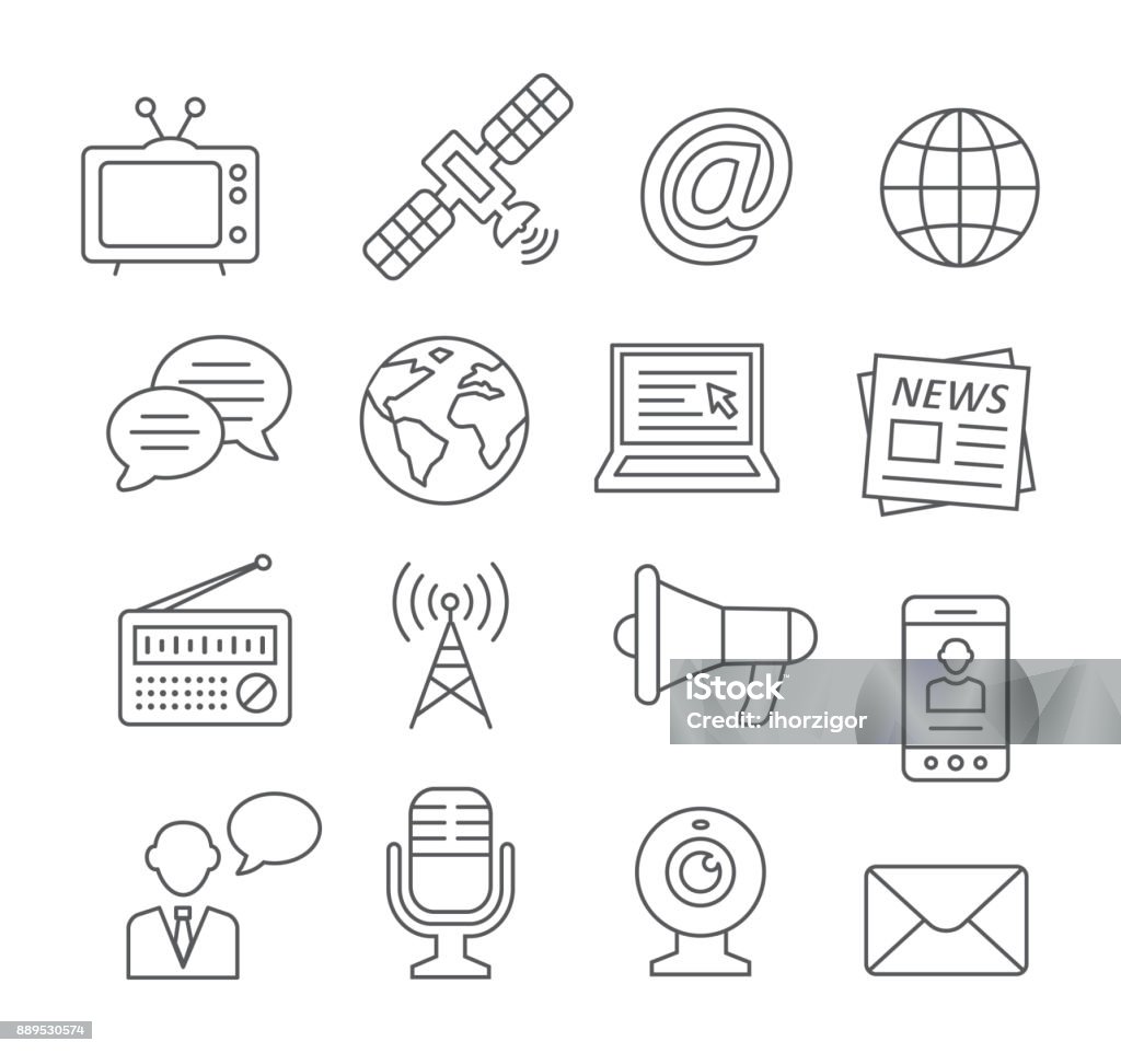 Media line icons Media line icons on white Icon Symbol stock vector