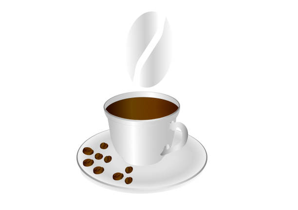 ilustraciones, imágenes clip art, dibujos animados e iconos de stock de una taza de café y granos de café en un platillo. - white background stack heap food and drink