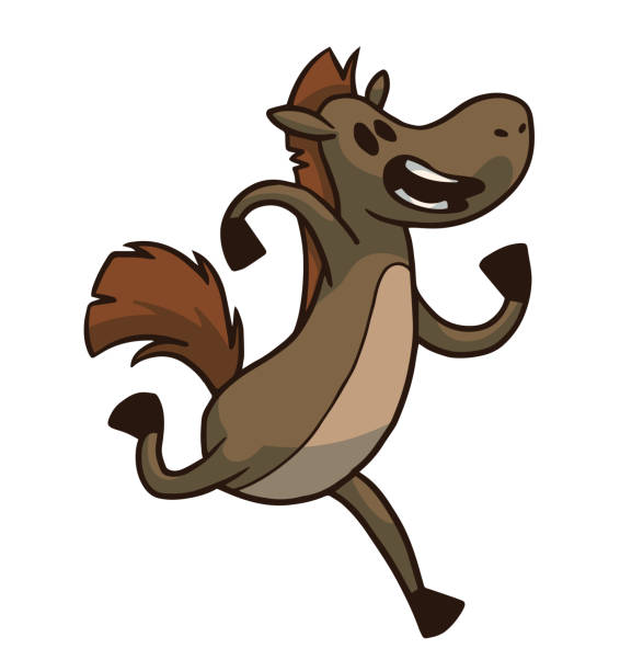 illustrations, cliparts, dessins animés et icônes de animaux en cours d’exécution, cheval brun mignon - running horses