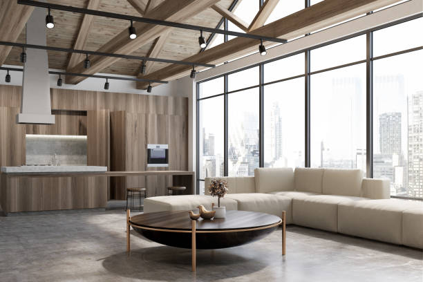 istock Loft living room and kitchen 889547584
