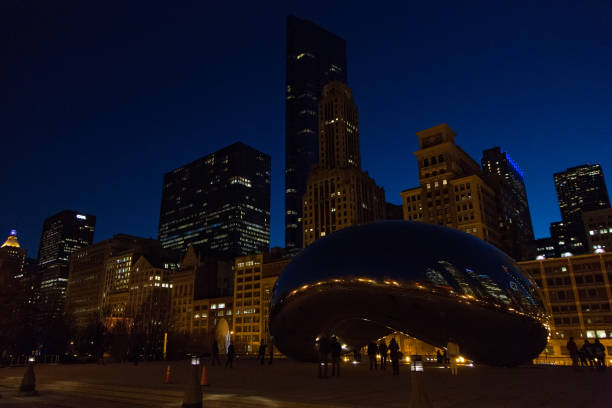 Night aerial view of Chicago Skyscrapers.
