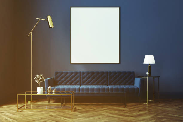 istock Blue living room, blue sofa, poster toned 889547806