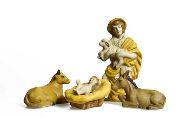 istock Christmas nativity scene with shepard isolated on white background 889562142