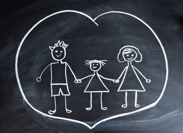 istock Happy family, child's drawing with chalk 889565628