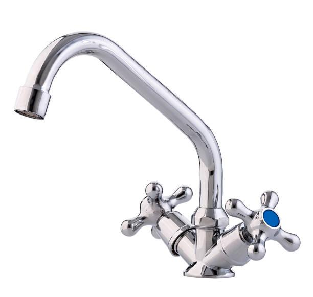 istock Mixer cold hot water. Modern faucet  bathroom.  Kitchen tap  . Isolated  white background. Side view. 889577086