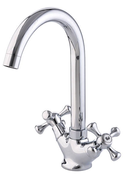 istock Mixer cold hot water. Modern faucet  bathroom.  Kitchen tap  . Isolated  white background. Side view. 889577764