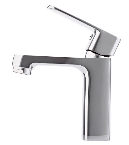istock Mixer cold hot water. Modern faucet  bathroom.  Kitchen tap  . Isolated  white background. Side view. 889581826