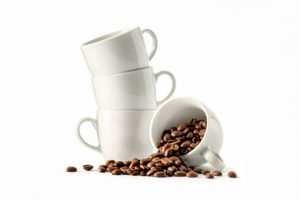istock Coffee: Coffee Beans and Cups Isolated on a white background 889587264