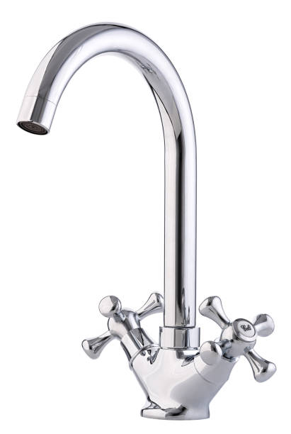 istock Mixer cold hot water. Modern faucet  bathroom.  Kitchen tap  . Isolated  white background. Side view. 889587692
