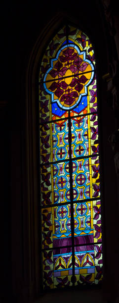 stained glass in the window of the ancient gnosis cathedral - gnosis imagens e fotografias de stock