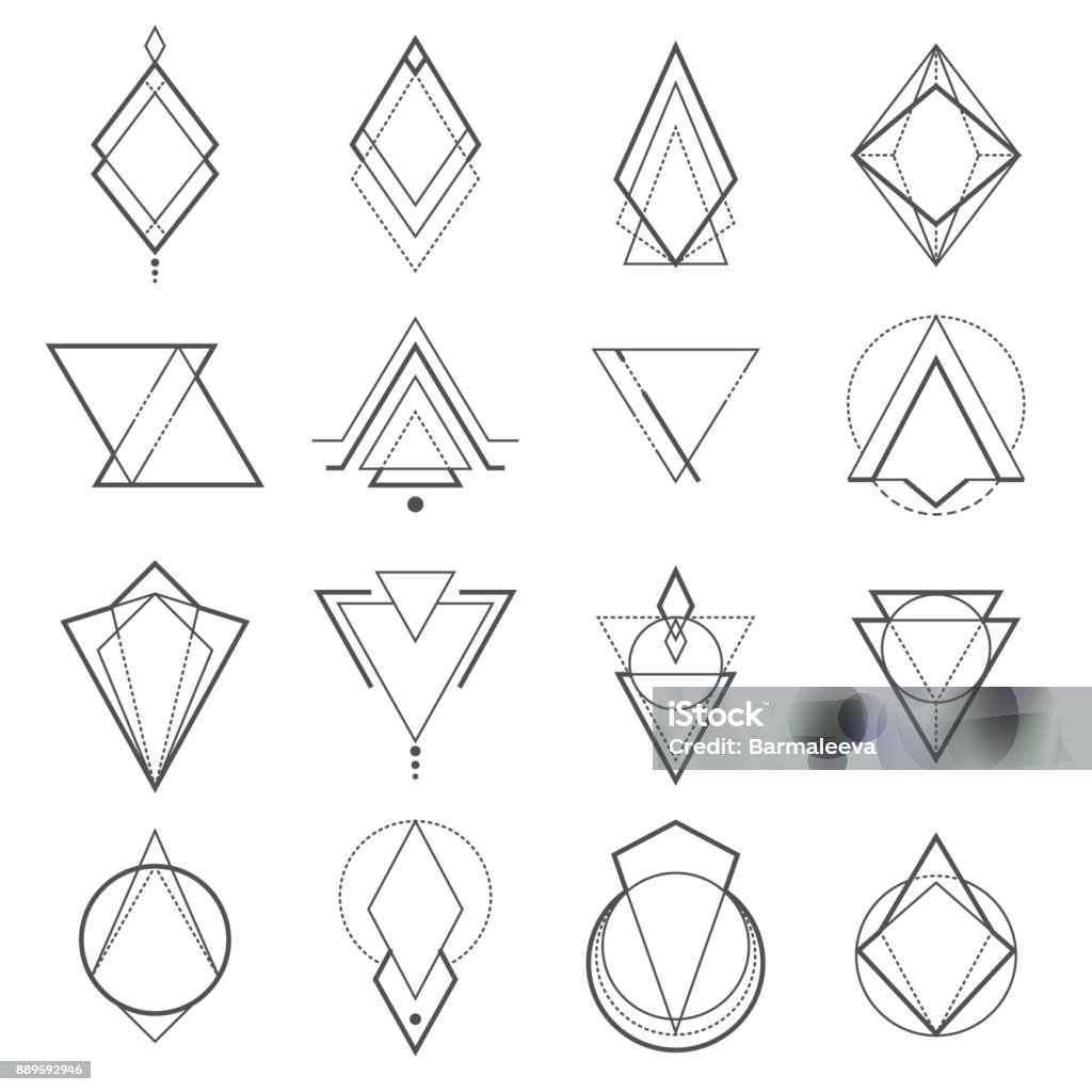 Set of minimalistic geometric elements Set of minimalistic geometric elements. Geometry symbols collection. Vector illustration Tattoo stock vector