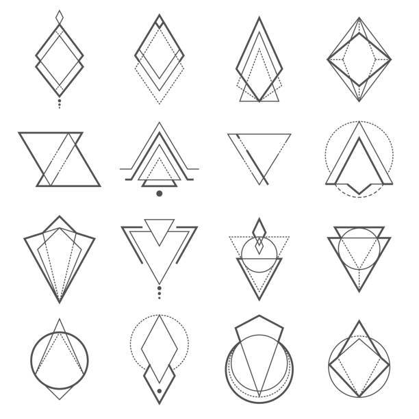 Set of minimalistic geometric elements Set of minimalistic geometric elements. Geometry symbols collection. Vector illustration alchemy stock illustrations