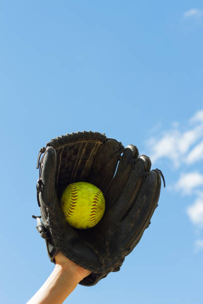 catching softball - baseball baseballs catching baseball glove imagens e fotografias de stock