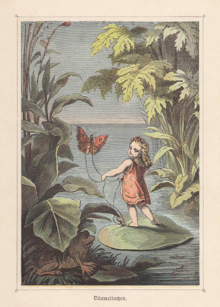 illustrations, cliparts, dessins animés et icônes de thumbelina (tommelise), conte d’andersen, publié 1883 - hans christian andersen