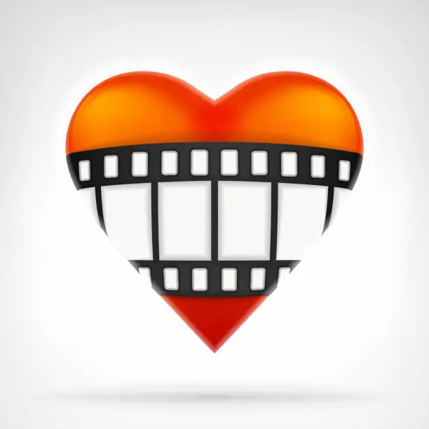 Vector illustration of I love movies concept as fil strip on red heart icon design