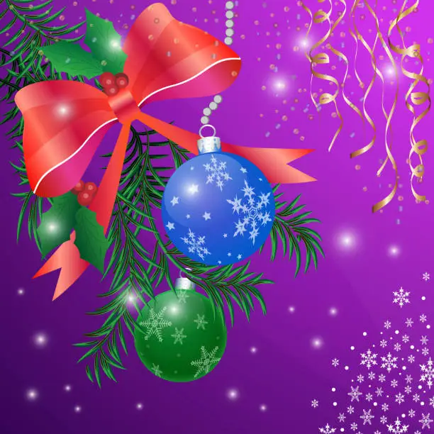 Vector illustration of Christmas decoration on a lilac background