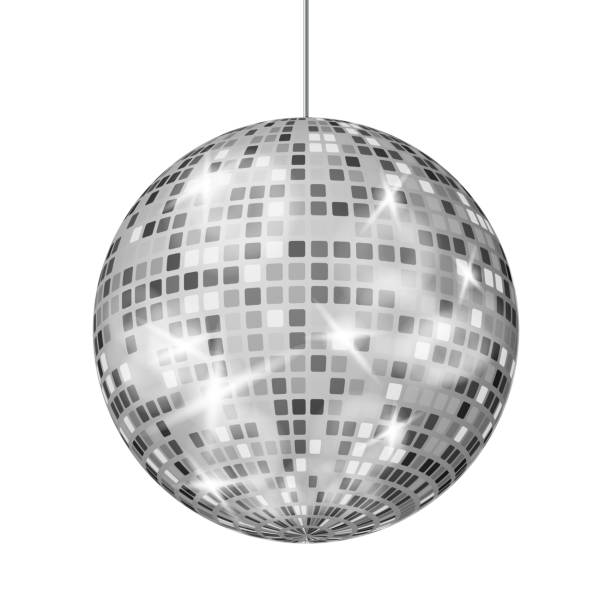 illustrations, cliparts, dessins animés et icônes de boule disco argent vector. danse night club retro party classique éléments légers. boule à facettes argent. design disco. isolated on white background illustration - isolated on gray flash