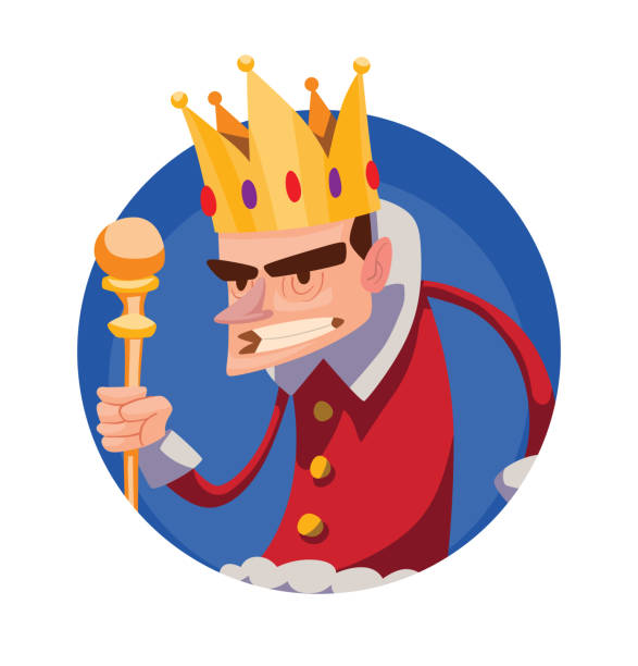 istock Round frame, funny evil little king with brown hair 889605856