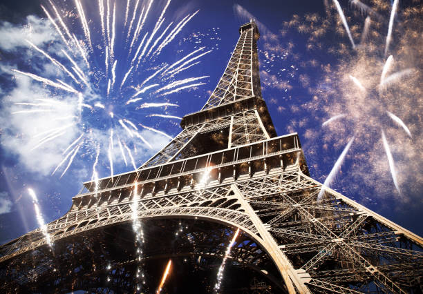 istock celebrating New Year in the city - Eiffel tower (Paris, France) with fireworks 889606808
