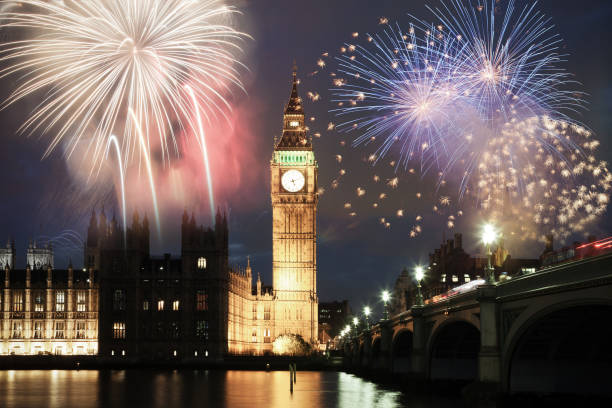 istock New Year in the city - Big Ben with fireworks 889607020