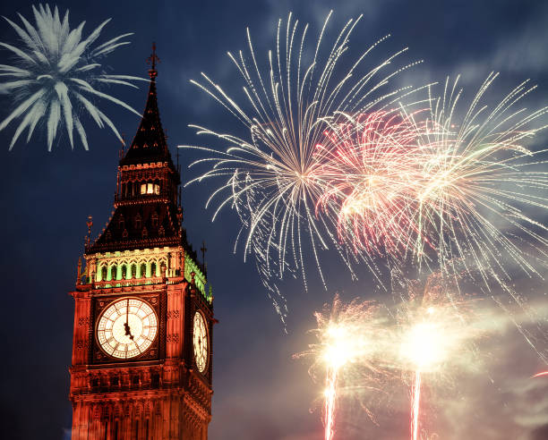 istock New Year in the city - Big Ben with fireworks 889607024