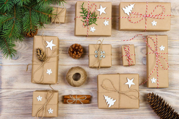 istock Christmas flat lay composition. Christmas gift with decoration on white background top view with copy space 889609754