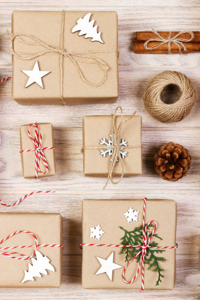 istock Christmas flat lay composition. Christmas gift with decoration on white background top view with copy space 889609792