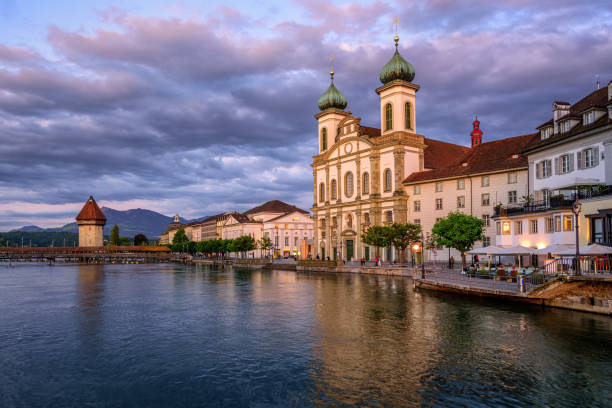 istock Medieval Old Town of Lucerne on sunset, Switzerland 889614878