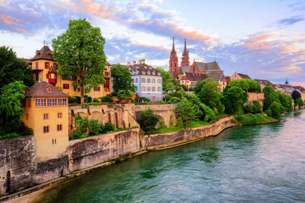 istock Basel Old Town with Munster cathedral and Rhine, Switzerland 889615042