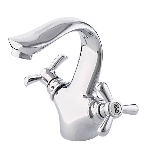 istock Mixer cold hot water. Modern faucet  bathroom.  Kitchen tap  . Isolated  white background. View from above. 889618710