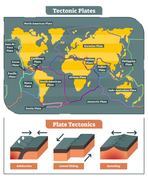 ilustrações de stock, clip art, desenhos animados e ícones de tectonic plates world map - plate tectonics