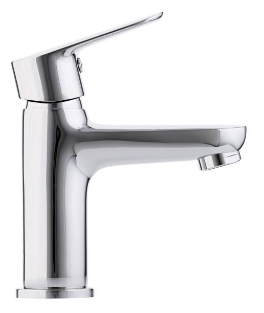 istock Mixer cold hot water. Modern faucet  bathroom.  Kitchen tap  . Isolated  white background. Side view. 889619022