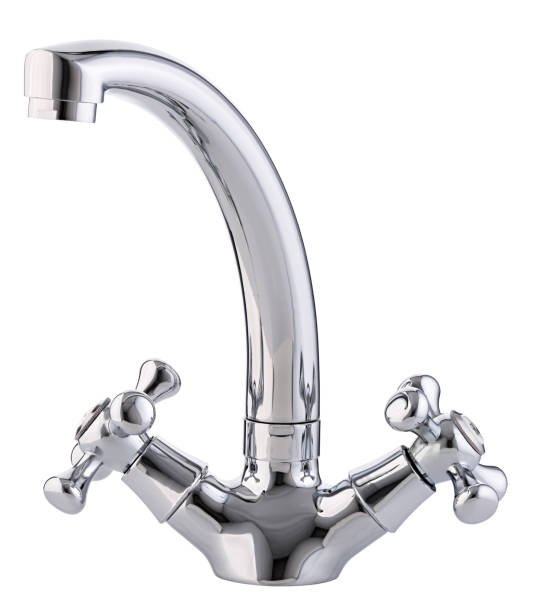 istock Mixer cold hot water. Modern faucet  bathroom.  Kitchen tap  . Isolated  white background. Side view. 889623476